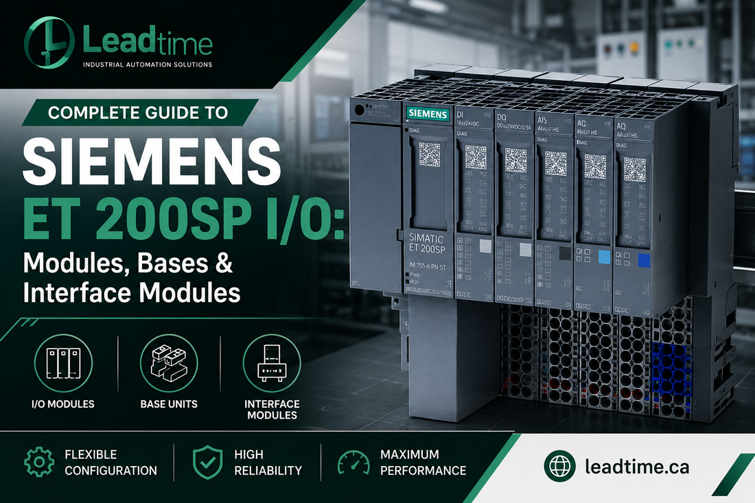 Siemens SIMATIC ET 200SP distributed I/O system with DI DO AI modules and base units mounted on DIN rail in control cabinet