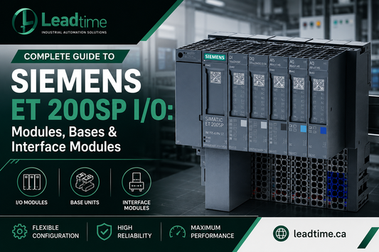Siemens SIMATIC ET 200SP distributed I/O system with DI DO AI modules and base units mounted on DIN rail in control cabinet