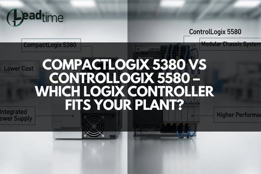 Allen Bradley CompactLogix 5380 and ControlLogix 5580 Logix Controllers side by side in industrial plant setup
