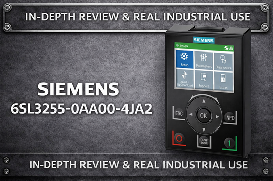 Siemens 6SL3255-0AA00-4JA2 SINAMICS G Intelligent Operator Panel IOP-2 mounted on industrial control enclosure