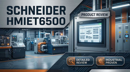 Schneider Electric HMIET6500 10-inch WSVGA resistive touchscreen HMI panel mounted in industrial control cabinet