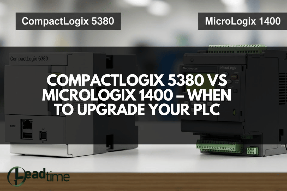 Allen Bradley CompactLogix 5380 and MicroLogix 1400 PLC units side by side in industrial control panel