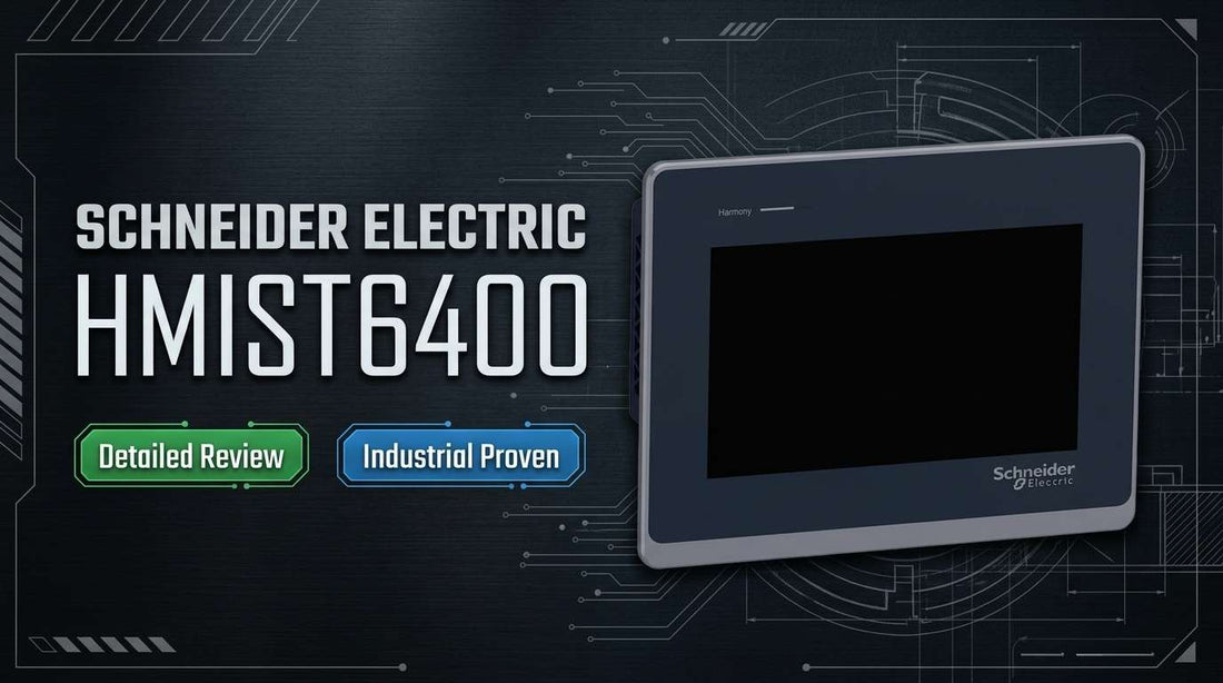 Schneider Electric HMIST6400 Harmony ST6 7-inch touch panel HMI display mounted in industrial control panel