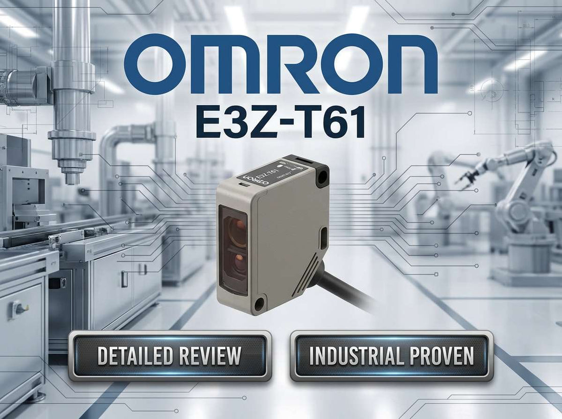 OMRON E3Z-T61 2M compact through-beam photoelectric sensor with NPN output and 2 m pre-wired cable for conveyor detection