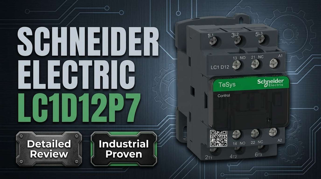 Schneider Electric LC1D12P7 TeSys D 12A AC-3 IEC motor contactor on 35mm DIN rail for three-phase motor control