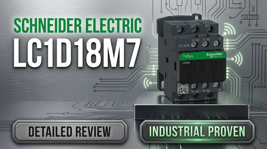 Schneider Electric LC1D18M7 TeSys Deca 18A IEC contactor on DIN rail for three-phase motor control