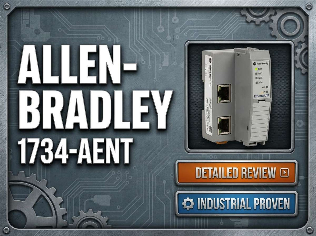 Allen-Bradley 1734-AENT POINT I/O EtherNet/IP adapter mounted on DIN rail in industrial control panel