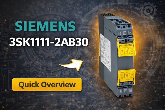 Siemens 3SK1111-2AB30 SIRIUS safety relay with 3 NO contacts on DIN rail in industrial control panel