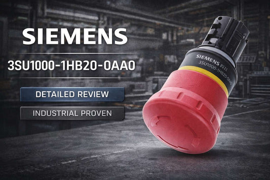 Siemens 3SU1000-1HB20-0AA0 red 22mm mushroom emergency stop pushbutton for industrial control panel safety circuits