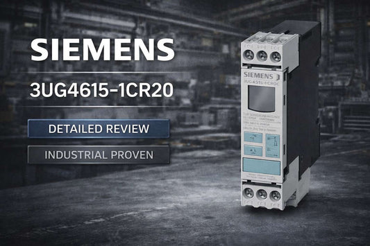 Siemens 3UG4615-1CR20 digital three-phase monitoring relay on DIN rail for motor and pump protection