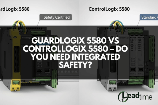 Allen Bradley GuardLogix and ControlLogix 5580 controllers side by side in industrial automation setup