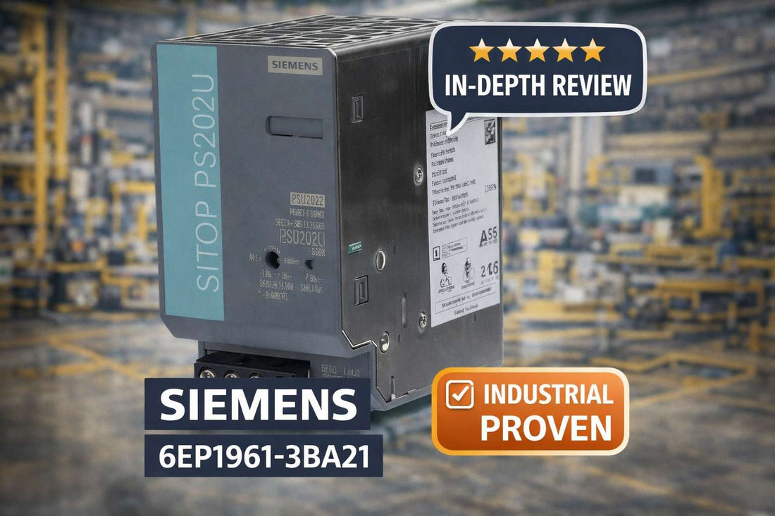 Siemens 6EP1961-3BA21 SITOP PSE202U redundancy module mounted on DIN rail in industrial control panel