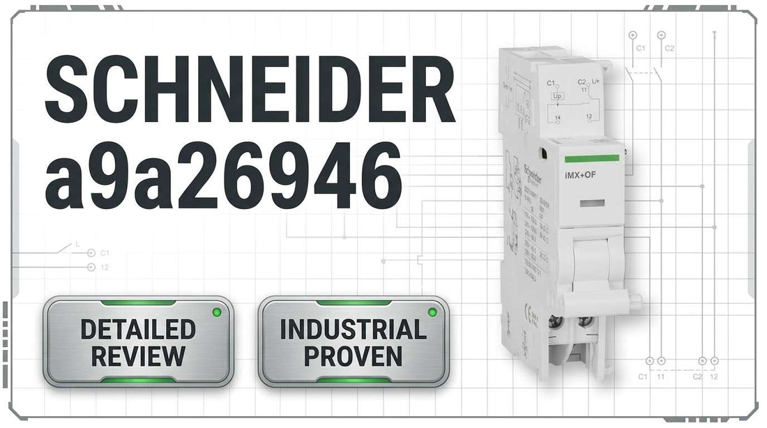 Schneider Electric A9A26946 iMX+OF voltage release module mounted on Acti 9 DIN rail circuit breaker panel