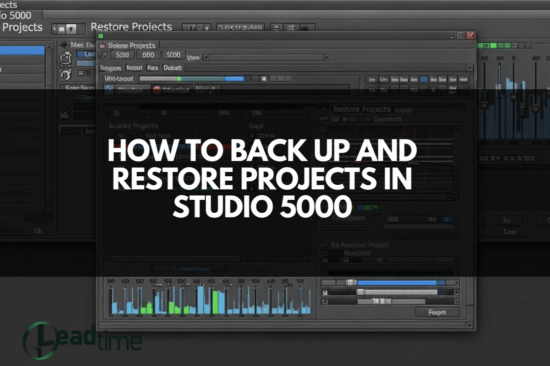 Allen Bradley Studio 5000 Logix Designer software showing PLC project backup in industrial automation environment