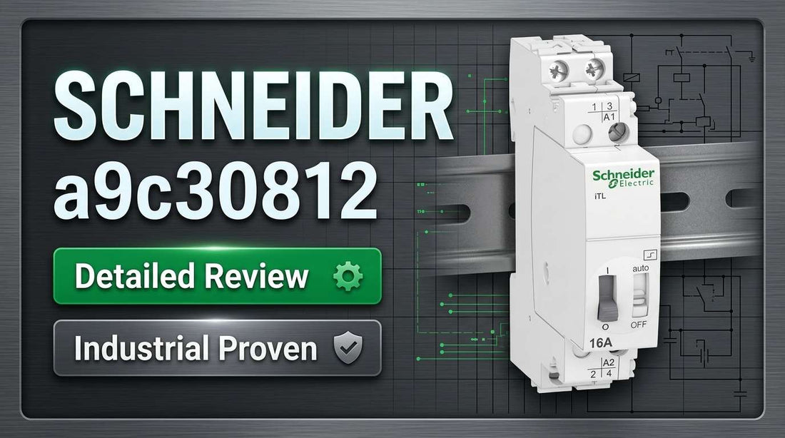 Schneider Electric A9C30812 iTL 2P 16A modular impulse relay on Acti9 DIN rail for lighting control panel