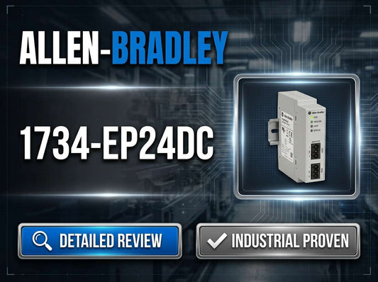 Allen-Bradley 1734-EP24DC POINT I/O 24V DC power and bus extension module mounted on DIN rail in industrial control panel