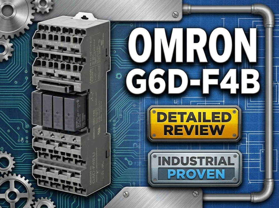 Omron G6D-F4B 4-point terminal relay block mounted on DIN rail in industrial control panel