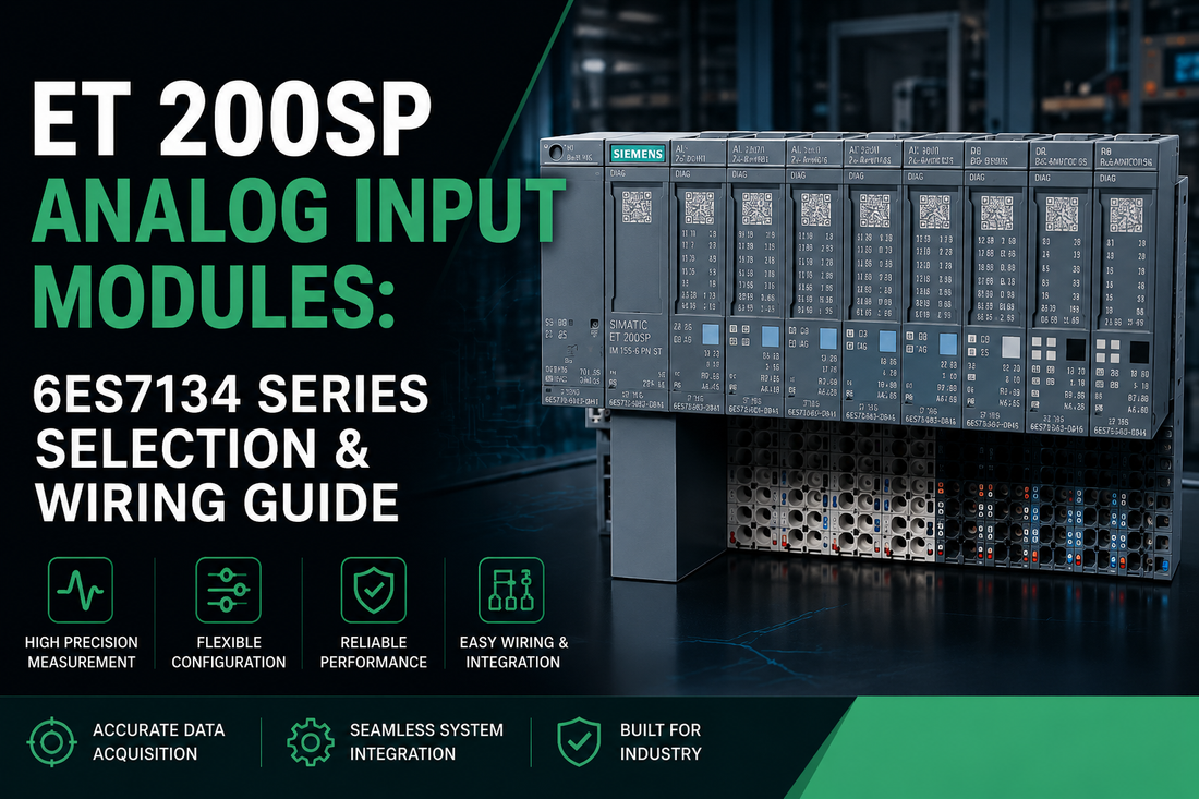 Siemens SIMATIC ET 200SP 6ES7134 analog input modules including Basic ST HF RTD and HART variants mounted on BU base units
