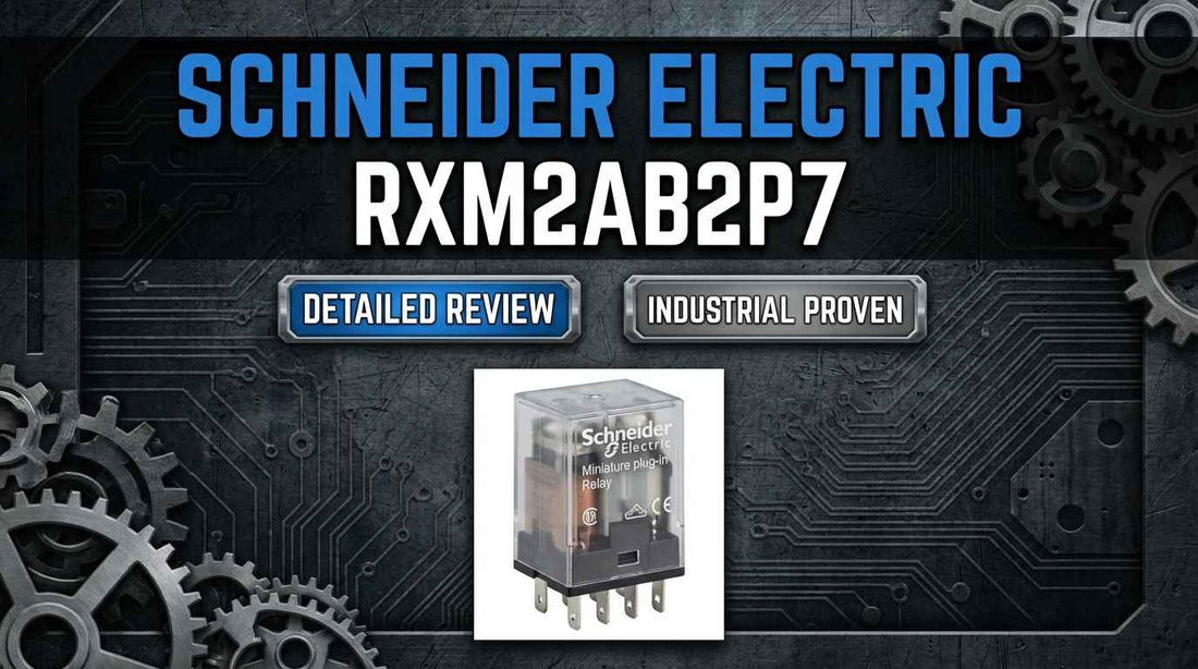 Schneider Electric RXM2AB2P7 miniature plug-in relay 230V AC DPDT installed in motor control panel socket base
