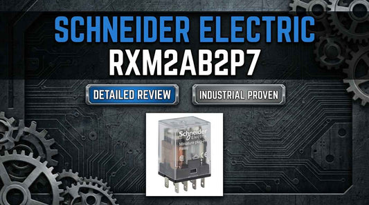 Schneider Electric RXM2AB2P7 miniature plug-in relay 230V AC DPDT installed in motor control panel socket base