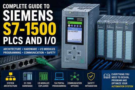 Siemens SIMATIC S7-1500 modular PLC controller with CPU and I/O modules mounted on DIN rail in industrial control panel