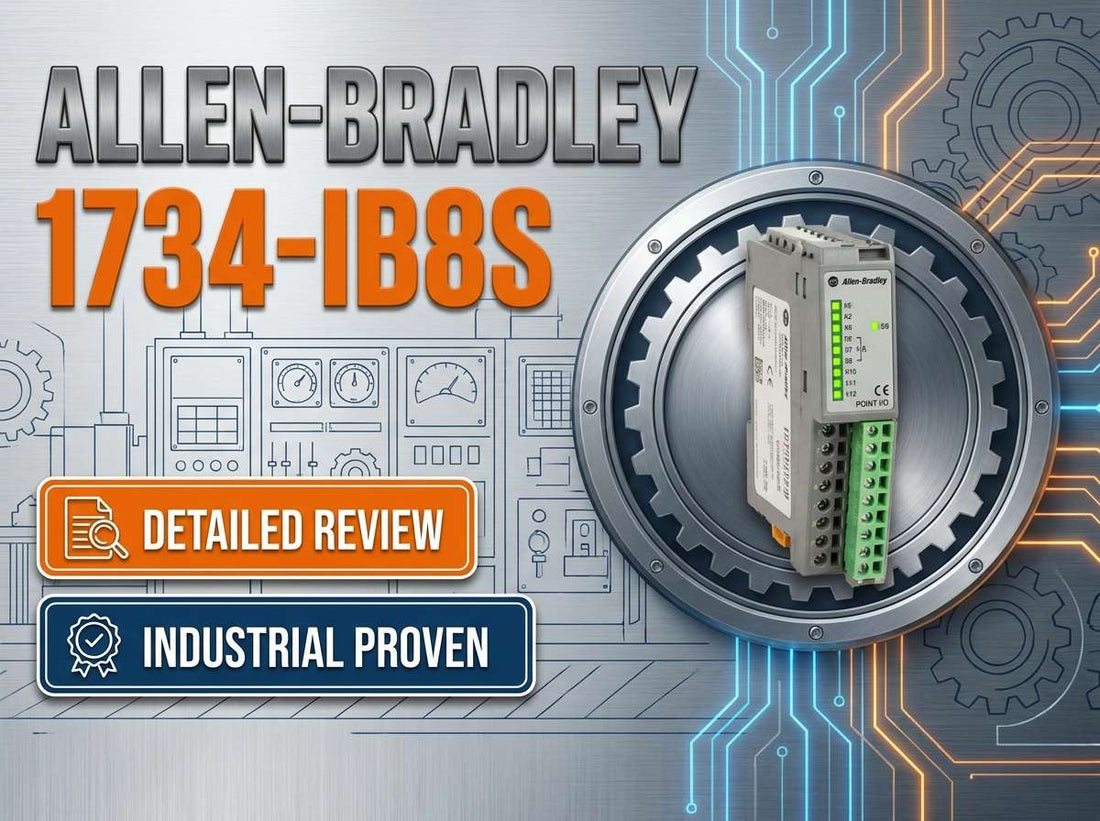 Allen-Bradley 1734-IB8S POINT Guard I/O 8-point 24V DC safety input module mounted on DIN rail in machine panel