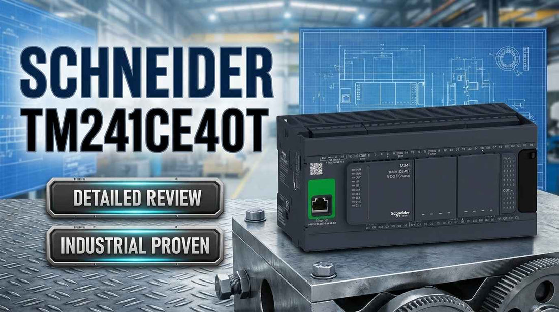 Schneider Electric TM241CE40T Modicon M241 40-point PLC with Ethernet and PNP transistor outputs for machine control