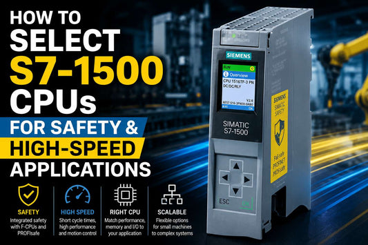 Siemens SIMATIC S7-1500 CPU modules for safety and high-speed motion control applications on DIN rail
