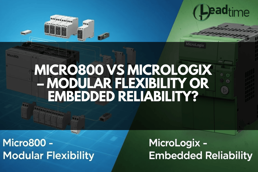 Allen Bradley Micro800 and MicroLogix PLCs side by side in an industrial control panel