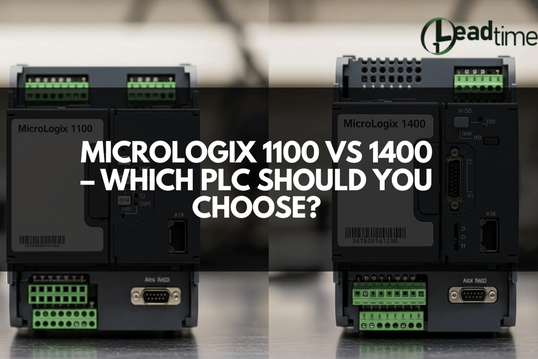 Allen Bradley MicroLogix 1100 and 1400 PLC controllers side by side in an industrial control panel