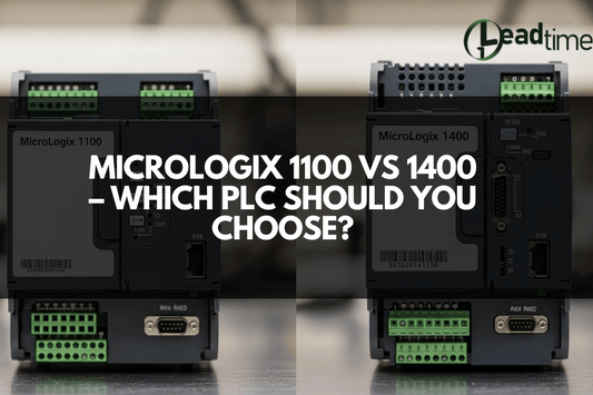 Allen Bradley MicroLogix 1100 and 1400 PLC controllers side by side in an industrial control panel