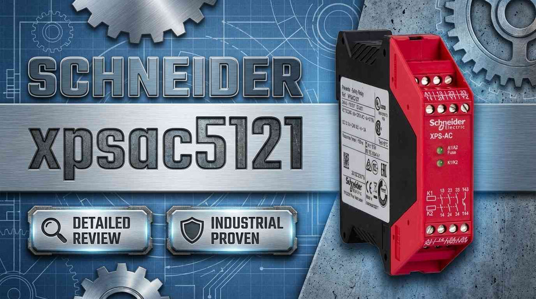 Schneider Electric XPSAC5121 Preventa XPS safety relay module for 24V emergency stop circuit monitoring on 35mm DIN rail