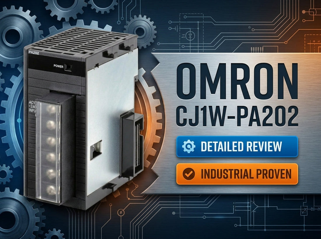 Omron CJ1W-PA202 AC input power supply unit mounted on CJ1 PLC rack for factory automation control panel