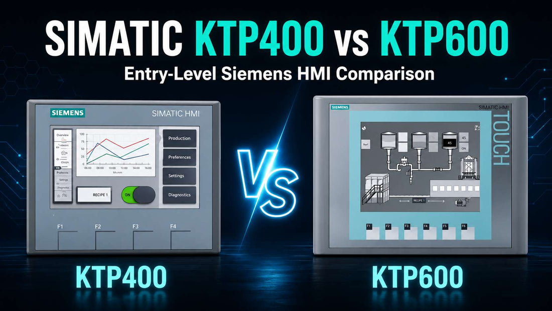 Siemens SIMATIC HMI KTP400 Basic and KTP600 Basic panels side by side for industrial machine HMI comparison