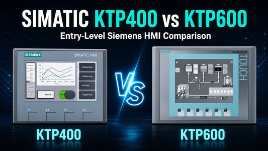 Siemens SIMATIC HMI KTP400 Basic and KTP600 Basic panels side by side for industrial machine HMI comparison