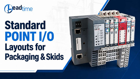 Allen-Bradley 1734 POINT I/O modules assembled on DIN rail for packaging machine and process skid distributed I/O layout