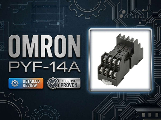 Omron PYF14A-N 14-pin screw terminal relay socket for MY4 and MY2K relays on DIN rail in industrial control panel