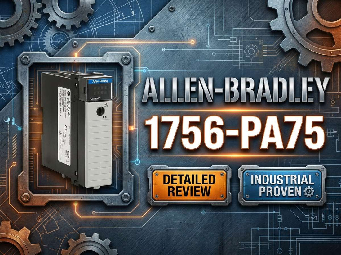 Allen-Bradley 1756-PA75 ControlLogix AC power supply module mounted in 1756 chassis for industrial automation control panel