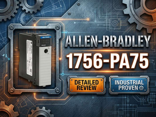 Allen-Bradley 1756-PA75 ControlLogix AC power supply module mounted in 1756 chassis for industrial automation control panel