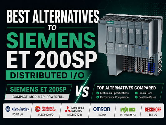 Siemens SIMATIC ET 200SP distributed I/O system mounted in industrial cabinet alongside alternative slice I/O modules