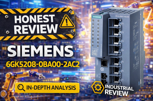 Siemens 6GK5208-0BA00-2AC2 SCALANCE XC208 managed Layer 2 industrial Ethernet switch on DIN rail in automation cabinet