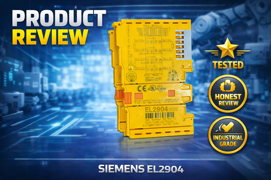 Beckhoff EL2904 TwinSAFE 4-channel fail-safe digital output terminal mounted on EtherCAT DIN rail in industrial safety control panel
