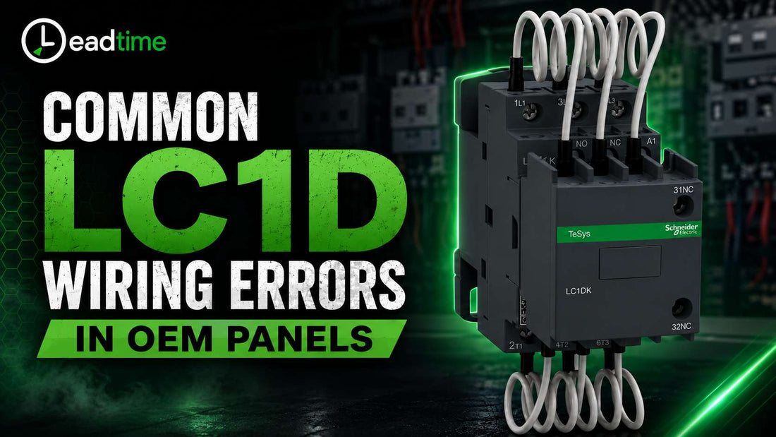 Schneider Electric TeSys D LC1D contactor installed in OEM control panel showing A1 A2 coil terminals and auxiliary contact wiring