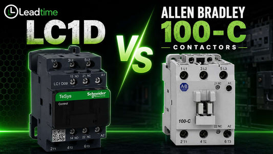 Schneider Electric TeSys D LC1D contactor beside Allen-Bradley Bulletin 100-C IEC contactor for industrial motor starter comparison
