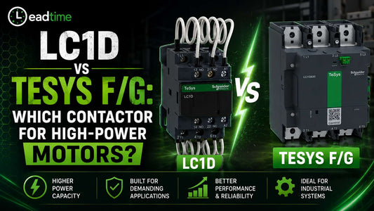 Schneider Electric LC1D TeSys D and TeSys F contactors side by side for high-power motor application comparison