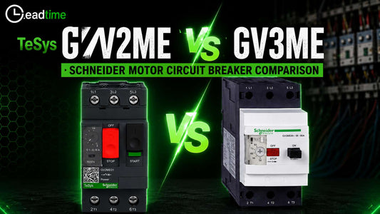 Schneider Electric TeSys GV2ME and GV3ME thermal-magnetic motor circuit breakers side by side for industrial motor protection comparison
