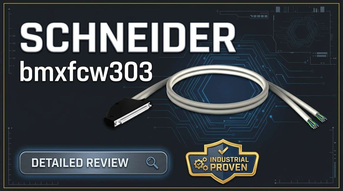 Schneider Electric BMXFCW303 preformed cordset with 40-pin FCN locking connector and color-coded flying leads for Modicon M340 I/O module