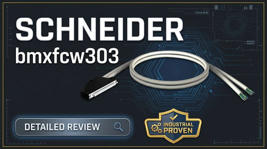 Schneider Electric BMXFCW303 preformed cordset with 40-pin FCN locking connector and color-coded flying leads for Modicon M340 I/O module
