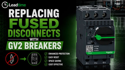 Schneider Electric TeSys GV2 motor circuit breaker mounted on DIN rail replacing fused disconnect in industrial control panel