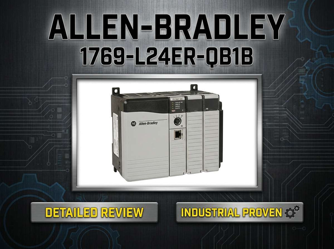 Allen-Bradley 1769-L24ER-QB1B CompactLogix 5370 L2 controller with dual EtherNet/IP ports mounted on DIN rail in industrial control panel